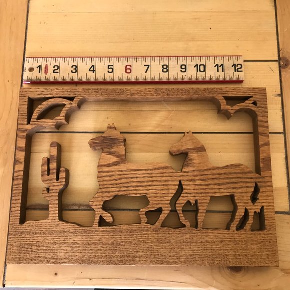 Wooden Horse & Cactus Wall Hanging Handmade Western Picture Plaque 9x13" - Picture 5 of 5